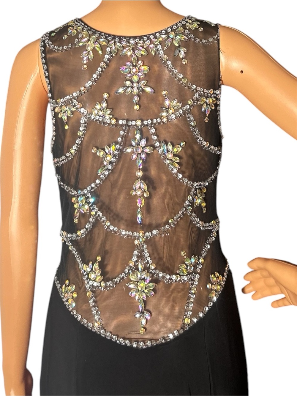 Adam Black Evening Gown with Pink Lining and Crystal Embellishments - Picture 7 of 8
